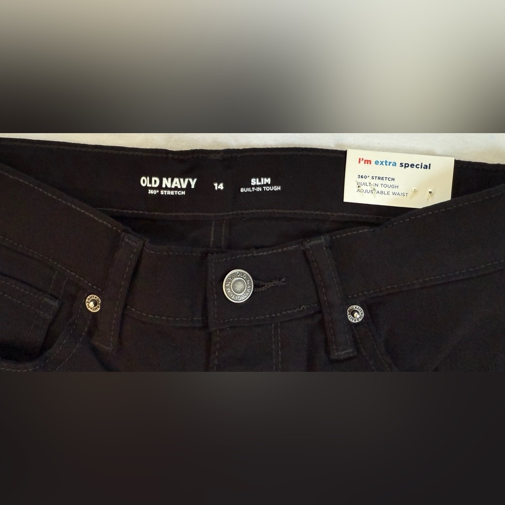 Old Navy Boys Slim Fit Built-In Tough 360 Stretch Black Pants | Size 14 NWT - Picture 4 of 5